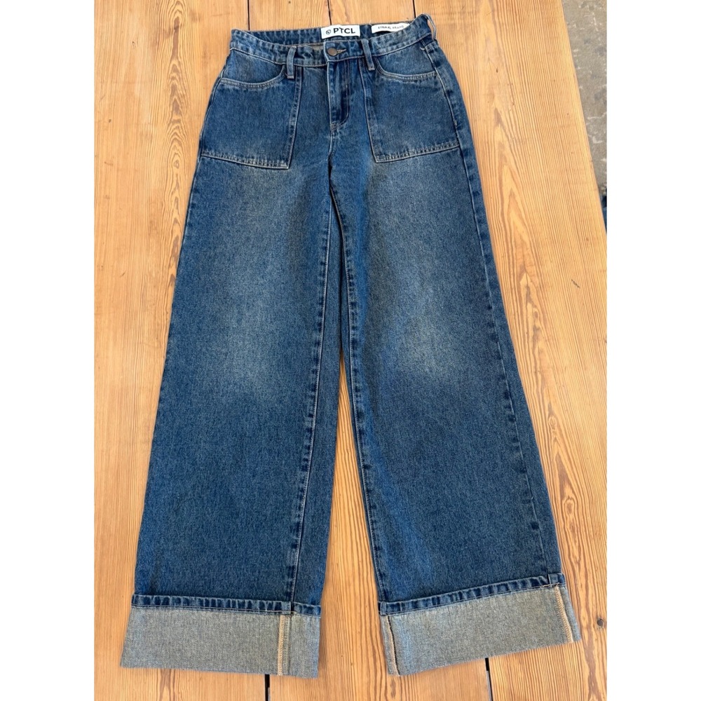 PTCL Ethikal Brand Wide Leg Cuffed Jeans Medium Wash Denim Size 27 100% Cotton